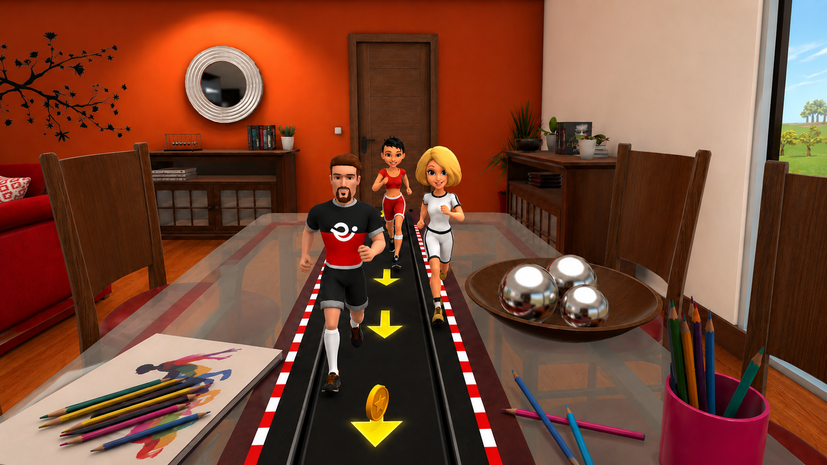 Living Room – Übergroßes Wohnzimmer als virtuelle Bewegungswelt mit Möbeln, Sportgeräten und Alltagsgegenständen